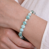 Green Cat’s Eye Angelite Bracelet with Freshwater Pearl & Sterling Silver