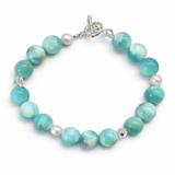 Green Cat’s Eye Angelite Bracelet with Freshwater Pearl & Sterling Silver