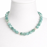 Green Cat’s Eye Angelite Necklace with Freshwater Pearl & Sterling Silver