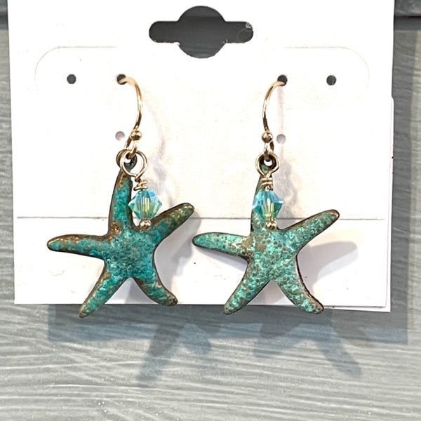 BRASS STARFISH EARRINGS WITH PATINA