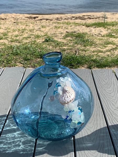 Smoky Blue Recycled Glass Balloon Vase
