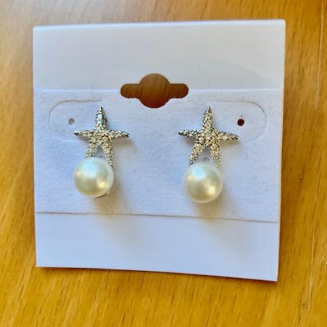 PEARL AND PAVE STARFISH STUD EARRINGS
